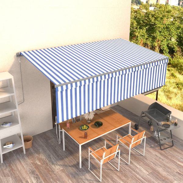 vidaXL Markise Automatisch Einziehbar mit Volant 5x3 m Blau & Weiß, 3069466