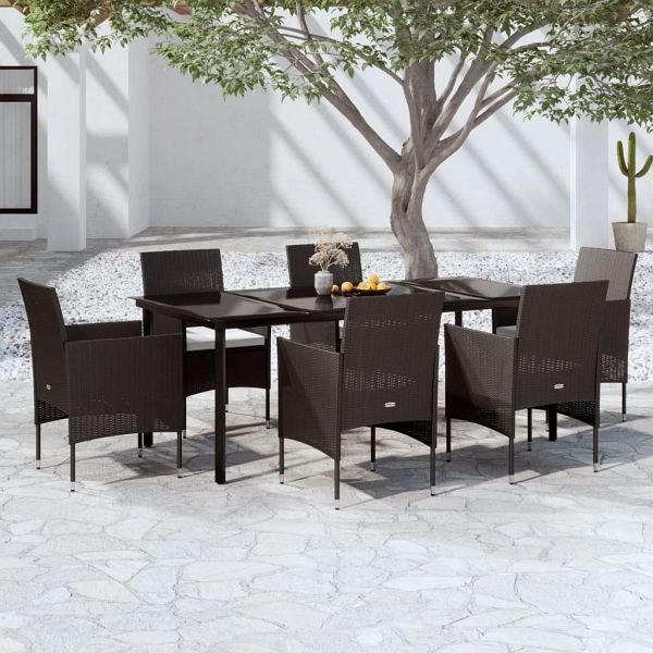 vidaXL 7-teilig Garten-Essgruppe mit Kissen Schwarz, 3099285