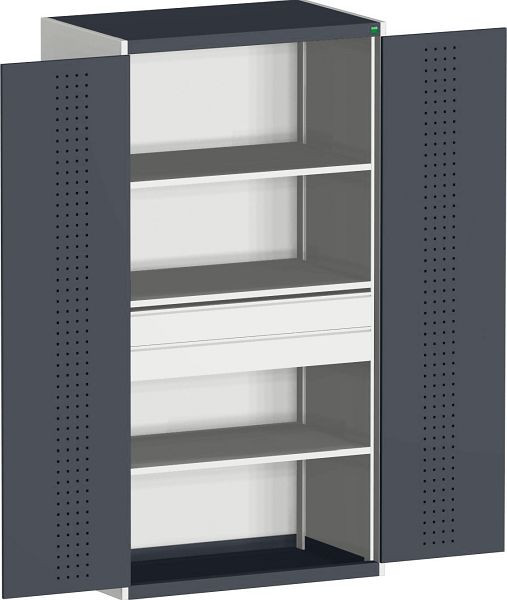 bott cubio Flügeltürschrank bestückt mit 2 Schubladen, 3 Fachböden BxTxH: 1300 x 650 x 2000 mm, RAL 7035/7016, 40022139.19V