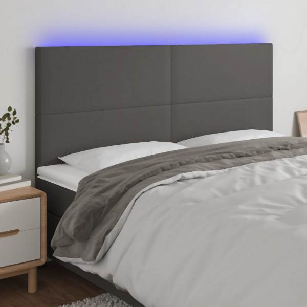 vidaXL LED Kopfteil Grau 200x5x118/128 cm Kunstleder, 3122256