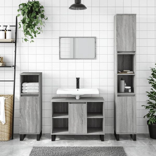 vidaXL 3-teilig Badmöbel-Set Grau Sonoma Holzwerkstoff, 3190313