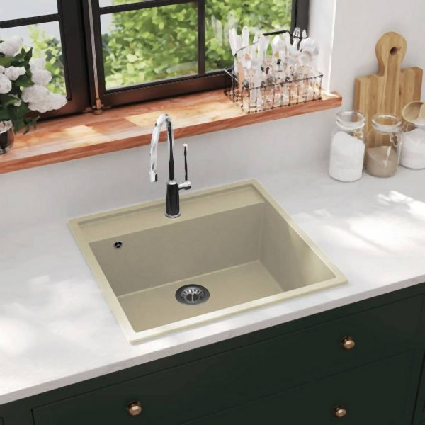 vidaXL Küchenspüle mit Überlauf Beige Granit, 147063, 8720286042014