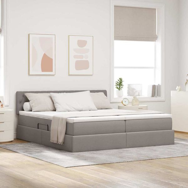 vidaXL Bett mit LED-Lichtleisten mit Kopfteil Taupe 180 x 200 cm Stoff, 3371576