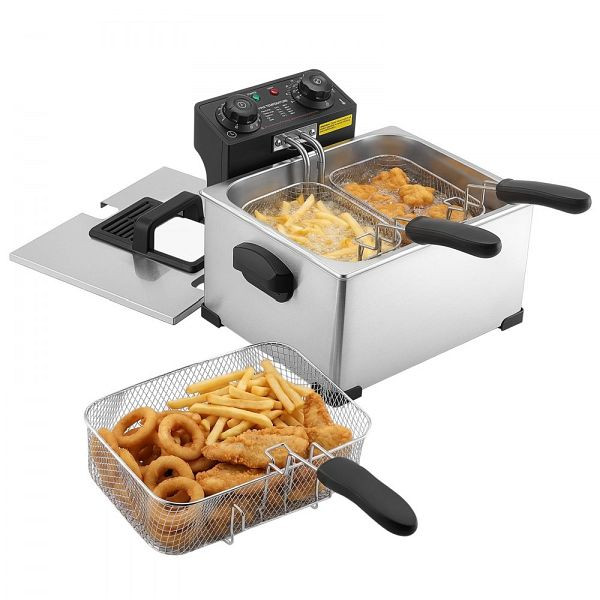 VEVOR Gewerbliche Elektrische Fritteuse 5,2 L 2500 W Edelstahl, mit Frittierkörben, Überhitzungsschutz, Temperaturregelung, Silber, DGJYDZGJCK5LIHKY5001V2