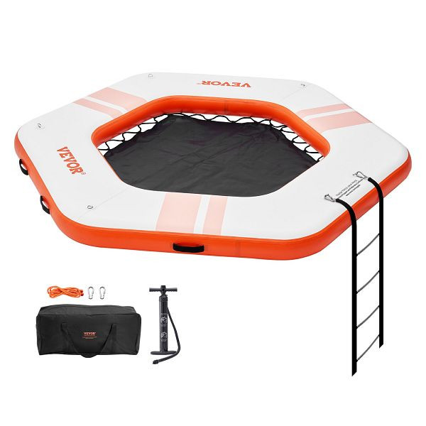 VEVOR Aufblasbares Schwimmdock, Ø 2,6 m, mit Ø 1,5 m Trampolinnetzpool, rutschfest mit tragbarer Tasche und abnehmbarer Leiter, CQFT85FTBJHSP6XXCV0