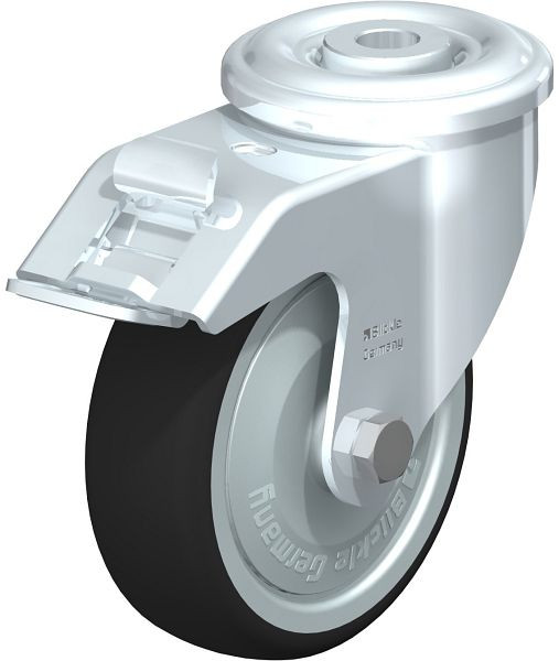 Blickle LER-PATH 100K-FI-FK Stahlblech-Lenkrolle mit Rückenloch & Feststeller, Thermoplastisches Polyurethan, Grau, 754486