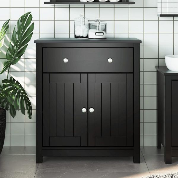 vidaXL Badschrank BERG Schwarz 69,5x34x80 cm Massivholz Kiefer, 358543