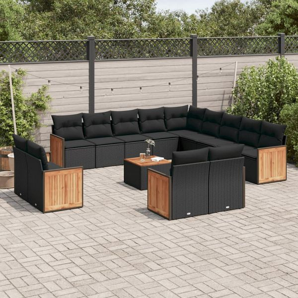 vidaXL 14-teilig Garten-Sofagarnitur mit Kissen Schwarz Poly Rattan, 3228211