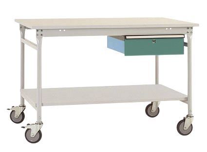 Manuflex Komplett-Beistelltisch BASIS mobil mit Melamin-Platte + Einzelschubfach, BxTxH: 1000 x 800 x 850 mm, graugrün, BB5331.0001