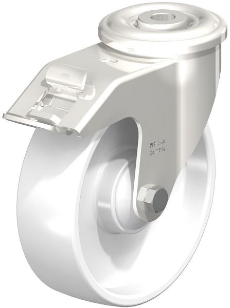 Blickle LEXR-PO 125KD-FI Edelstahl-Lenkrolle mit Rückenloch & Feststeller, Polyamid, Weiß, 741768
