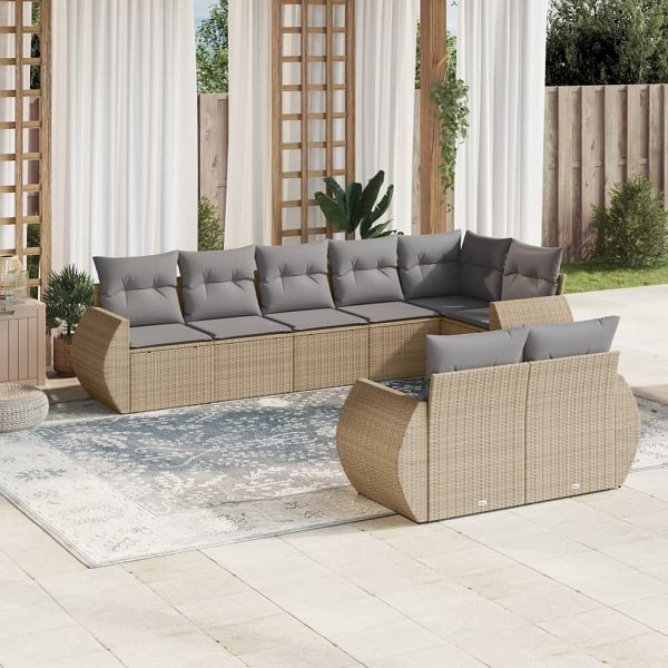 vidaXL 8-teilig Garten-Sofagarnitur mit Kissen Beige Poly Rattan, 3221618