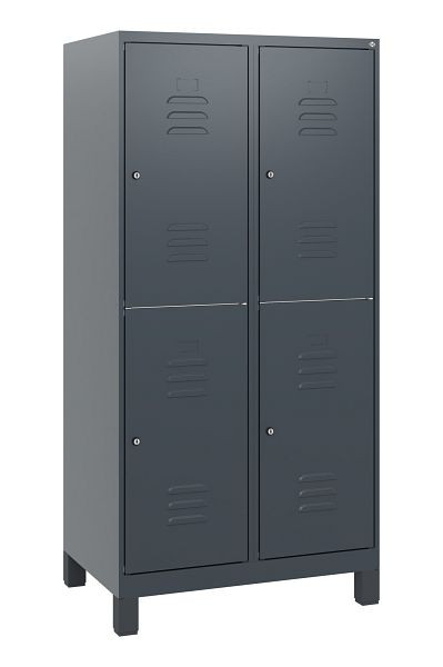 C+P Doppelstöckiger Spind Classic PLUS, Füße, 2 Abteile, 1630x800x500mm, 7016/7016, Zylinderschlösser, 0803105-22 S10042