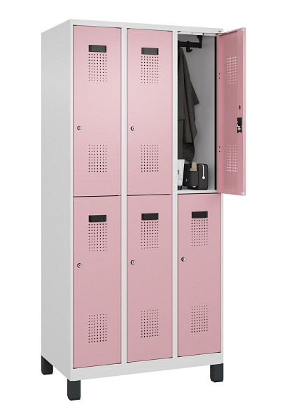 C+P Doppelstöckiger Spind Evolo PLUS, mit Füßen, 6 Fächer, 1950x900x500mm, 9016, Frontfarbe RAL 3015 Hellrosa, Zylinderschloss, 049310-30 S10045