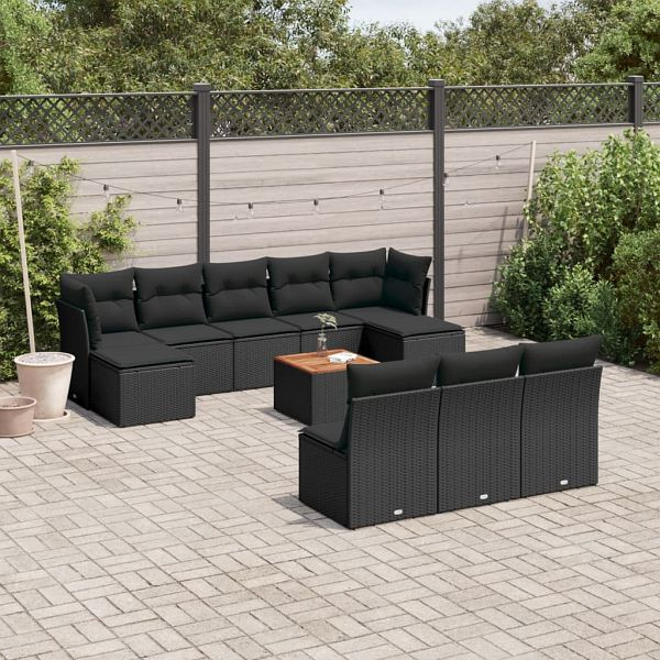 vidaXL 11-teilig Garten-Sofagarnitur mit Kissen Schwarz Poly Rattan, 3223864
