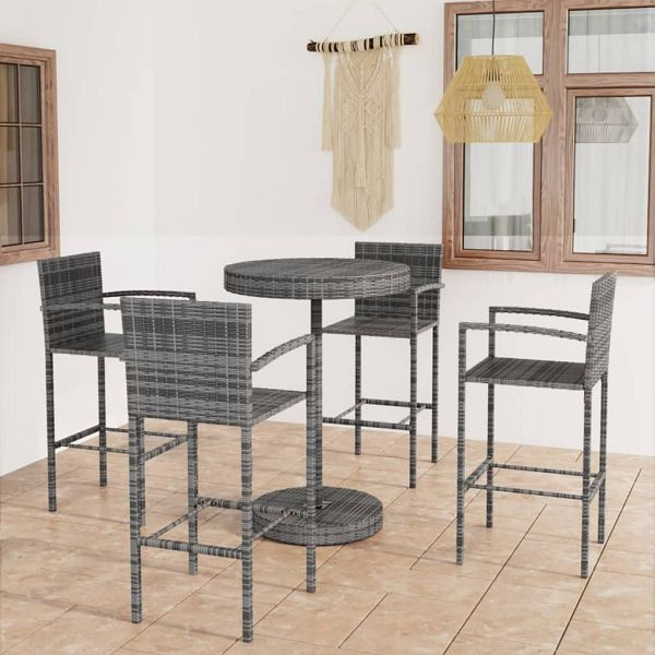 vidaXL 5-teilig Gartenbar-Set Poly Rattan Grau, 3064773