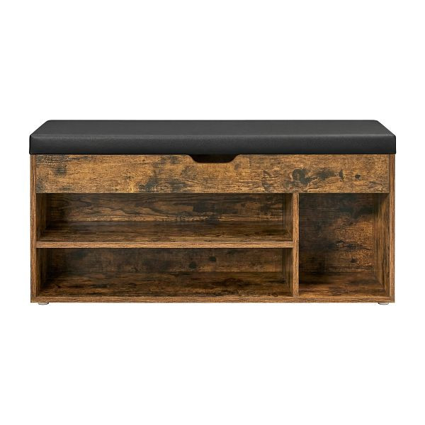 VASAGLE Schuhbank mit Polster, mit gepolstertem Sitz, 3 Fächer, versteckter Stauraum, Tragfähigkeit 150 kg, rustikal braun, LHS130B01