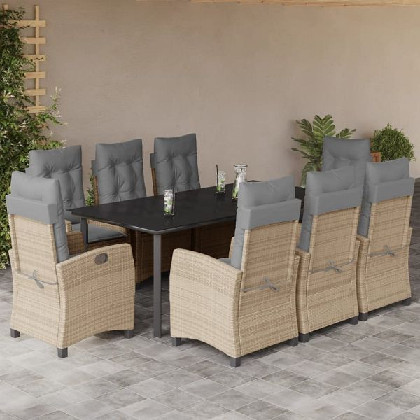 vidaXL 9-teilig Garten-Essgruppe mit Kissen Beigemischung Poly Rattan, 3212840