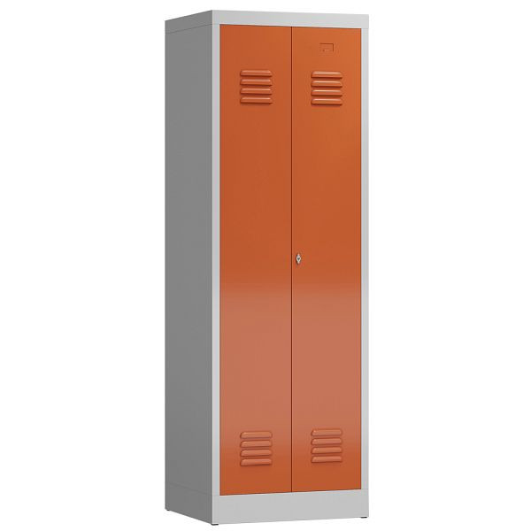 Lüllmann ClassiX Garderobenschrank, 2 Abteile mittig schließend, 1800 x 590 x 500 mm, lichtgrau/feuerrot, X-510424