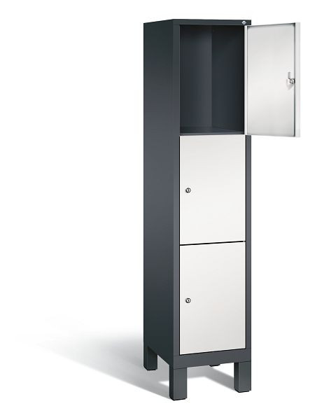 C+P Schließfachschrank Evolo, H1850xB420xT500mm, Farbe: Schwarzgrau / Lichtgrau, 3 Fächer, 48010-123 S10047