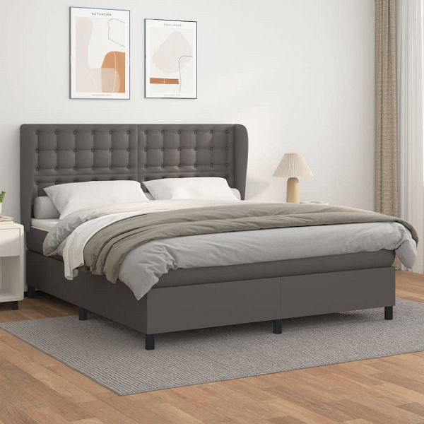 vidaXL Boxspringbett mit Matratze Grau 180x200 cm Kunstleder, 3129049