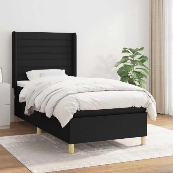 vidaXL Boxspringbett mit Matratze Schwarz 90x200 cm Stoff, 3132043