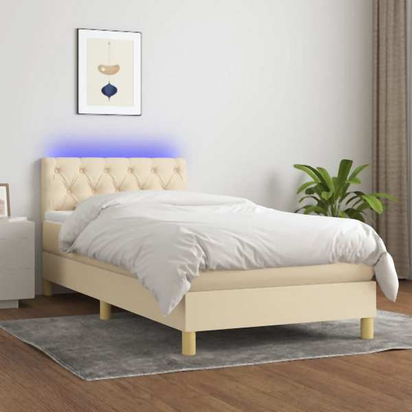 vidaXL Boxspringbett mit Matratze & LED Creme 80x200 cm Stoff, 3133914