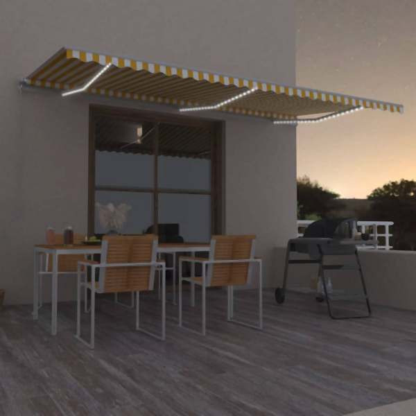 vidaXL Markise Manuell Einziehbar mit LED 600x350 cm Gelb & Weiß, 3069043