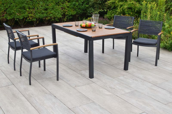 Merxx Parella Set 5-teilig, 4 Stapelsessel, 1 Ausziehtisch 150 (200) x 90 cm, Tischplatte aus Kunststoff in realistischer Holzoptik, 51128-309