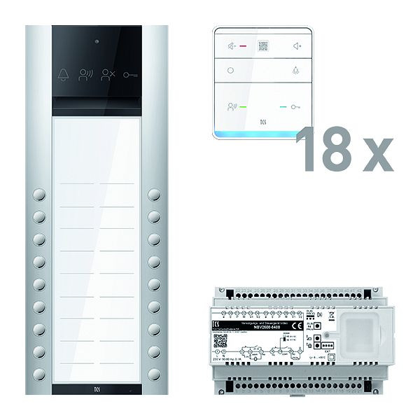 TCS Türkontrollsystem audio: pack PRO 18WE Außenstation ASA 18T AP 18x Freisprecher ISW6010 Steuergerät, PAAF182/007