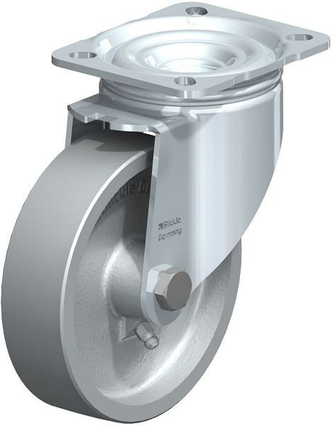 Blickle LIK-G 125G-1 Hitzebeständige Stahlblech-Lenkrolle mit Anschraubplatte, Guss, Grau, 754684