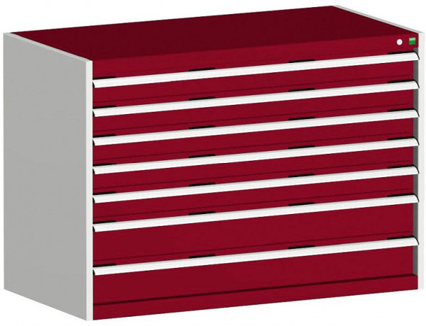 bott cubio Schubladenschrank bestückt mit 7 Schwerlastschubladen BxTxH: 1300 x 750 x 900 mm, RAL 7035/3004, 40030088.24V