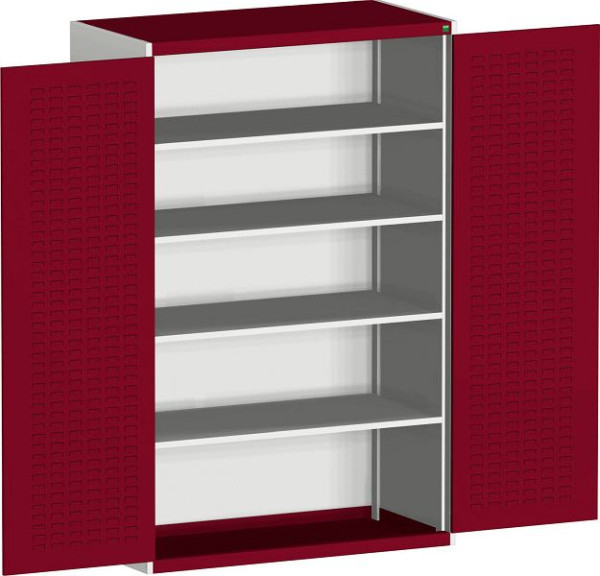 bott cubio Flügeltürschrank bestückt mit Schlitzprägung, 4 Fachböden BxTxH: 1300 x 525 x 2000 mm, RAL 7035/3004, 40014055.24V
