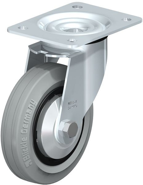 Blickle LE-VPP 150R-SG-FA Stahlblech-Lenkrolle mit Anschraubplatte, Vollgummi, Schwarz, 730457