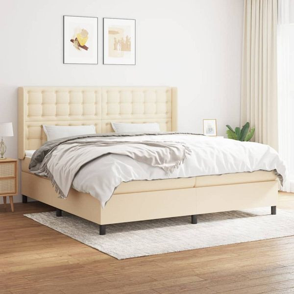 vidaXL Boxspringbett mit Matratze Creme 200x200 cm Stoff, 3131782