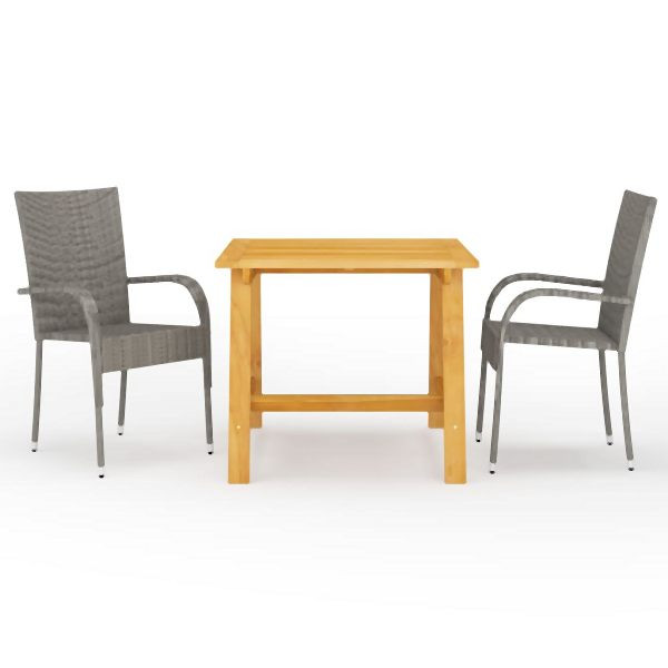 vidaXL 3-tlg. Garten-Essgruppe Grau, Massivholz, 3068699