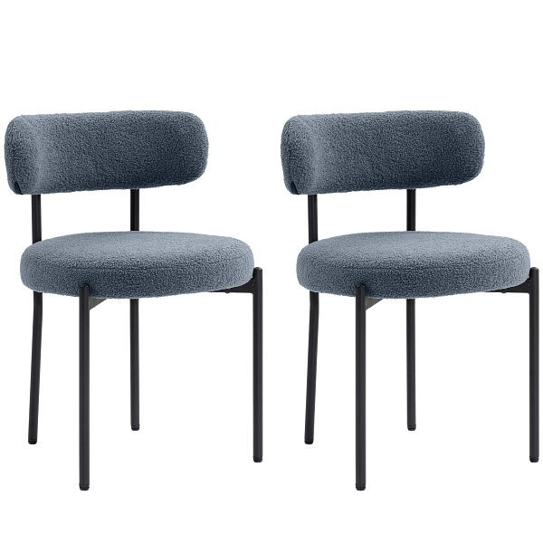 HOMCOM 2er-Set Esszimmerstühle, Fleece-Polsterung, Stühle mit Polstersitz, Metallbeine, Grau, 83A-168V00GY