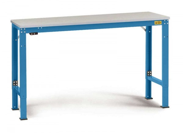 Manuflex ESD-Arbeitstisch UNIVERSAL Spezial Grundtisch mit Kunststoffplatte, BxTxH = 2500 x 1200 x 728-1028 mm, Lichtblau, LU7166.5012
