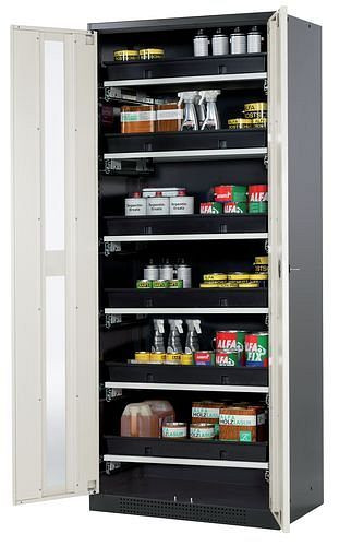 asecos Chemikalienschrank Systema-T CS-86G, Korpus anthrazit, Flügeltüren weiß, 6 Tablarauszüge, 209047