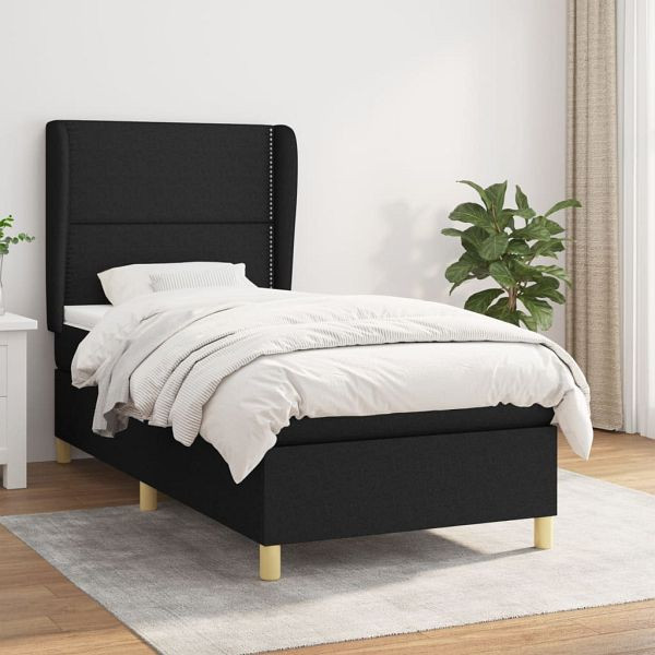 vidaXL Boxspringbett mit Matratze Schwarz 100x200 cm Stoff, 3128423