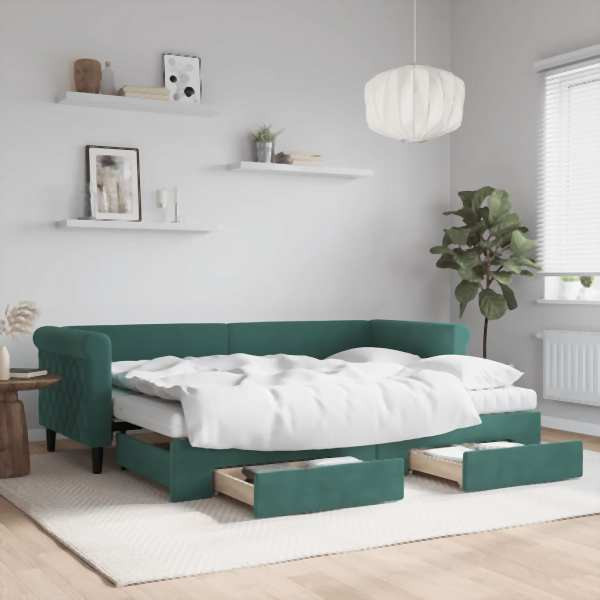 vidaXL Tagesbett Ausziehbar mit Schubladen Dunkelgrün 80x200 cm Samt, 3197838