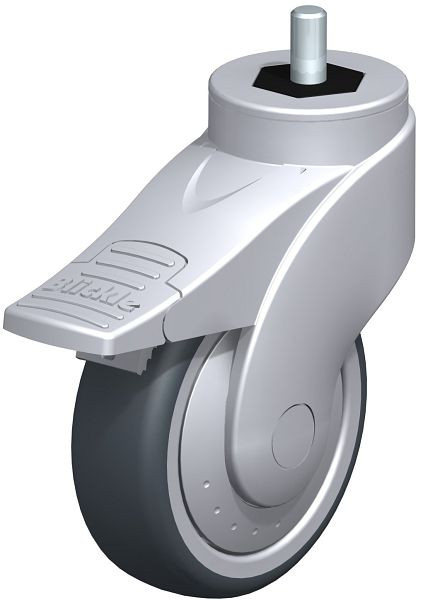 Blickle LWGE-TPA 101K-FI-ELS-FK-GS10 Kunststoff-Lenkrolle WAVE mit Gewindestift & Feststeller, Thermoplastisches Gummi-Elastomer, Grau, 751525