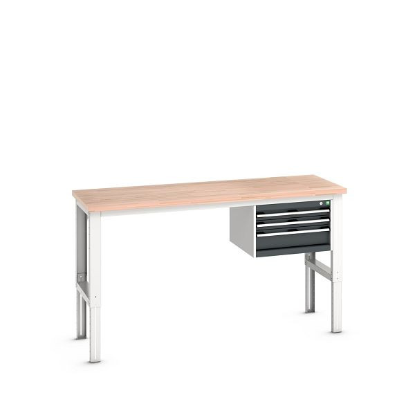 bott cubio Werkbank mit Hängeschrank 3 Schubladen, Rotbuche, höhenverstellbar BxHxT: 2000x750x740-1140mm, Rotbuche RAL 7035/7016, 41003473.19V