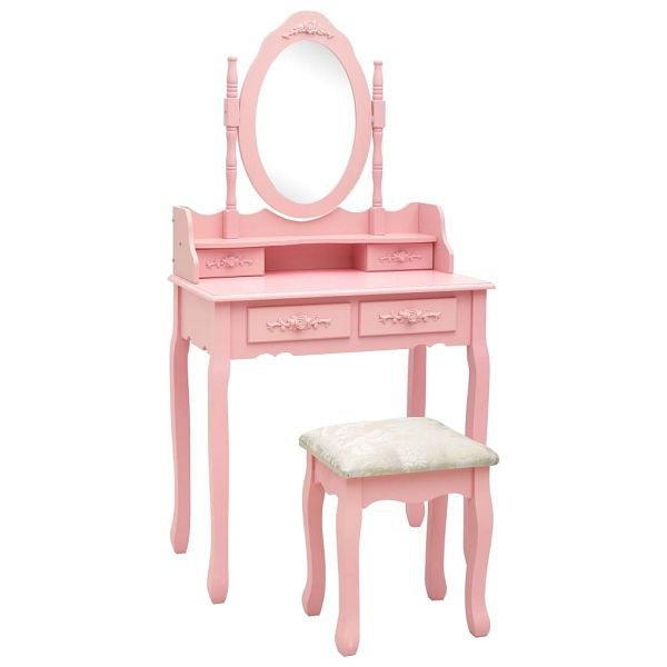 vidaXL Schminktisch-Set mit Hocker Rosa 75x69x140 cm Paulownia-Holz, 289315