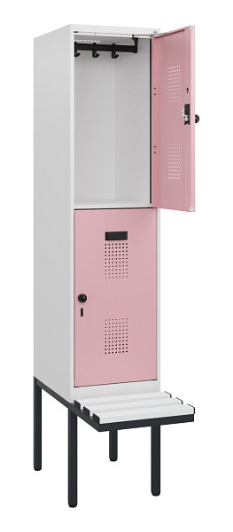C+P Doppelstock-Spind Evolo PLUS, Bank, 2 Fächer, 1950x400x815mm, 9016/3015, Drehriegel, Sitzfläche Kunststoff, 0493405-12 S10114