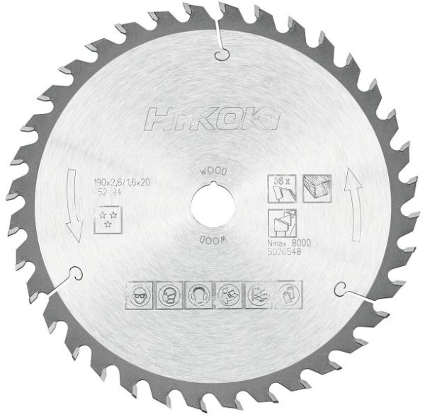 HiKOKI TCT Kreissägeblatt Holz 190x20 Z36 Wechselzahn, 752484