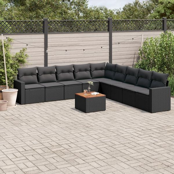 vidaXL 10-teilig Garten-Sofagarnitur mit Kissen Schwarz Poly Rattan, 3224165