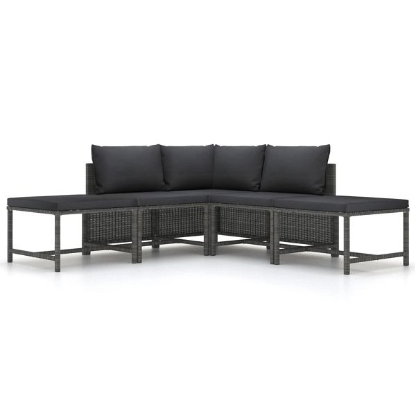 vidaXL 5-teilig Garten-Sofagarnitur mit Auflagen Grau Poly Rattan, 313503