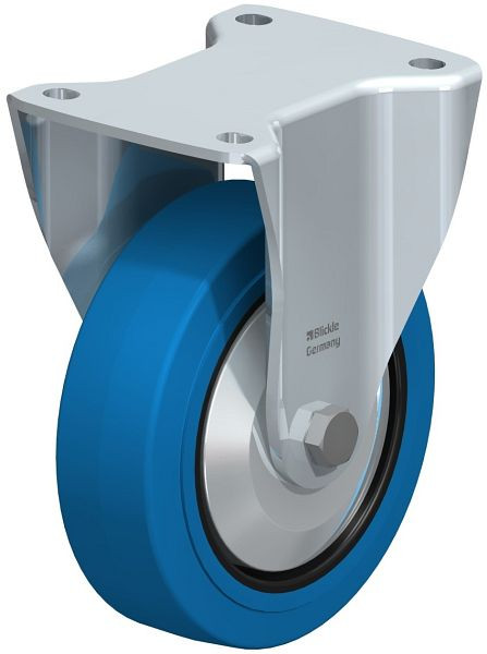 Blickle BH-POEV 160XR-SB-FA Stahlblech-Bockrolle, Schwerlast-Ausführung, mit Anschraubplatte, Elastik-Vollgummi, Blau, 851425