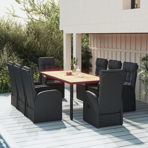 vidaXL 9-teilig Garten-Essgruppe mit Kissen Schwarz Poly Rattan, 3157604