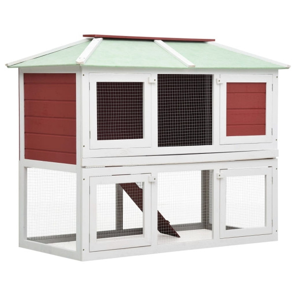 vidaXL Kleintier-/Kaninchenstall 2 Etagen Rot Holz, 170851